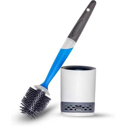 Kgabery-Brosse Wc En Silicone Avec Distributeur De Nettoyage Et Pierre D'aspiration Neutralisant Les Odeurs-Rsistant Aux Bactries,Design lgant-Avec Support Mural-Blanc/Gris