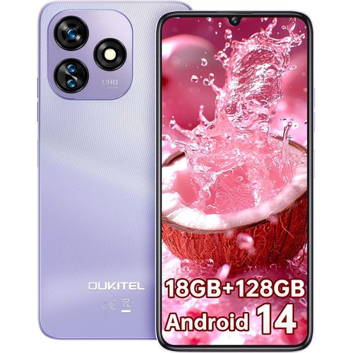 KGABERY-C51 Tlphone Portable-6.8 Pouces, 5150Mah Tlphone Portable Pas Cher 4G,18 Go (6+12) Ram +128Go, Smartphone Android 14,Octa Core,13Mp+5Mp/Double Sim/Face Id/Gps/2Ans De Garantie,Violet
