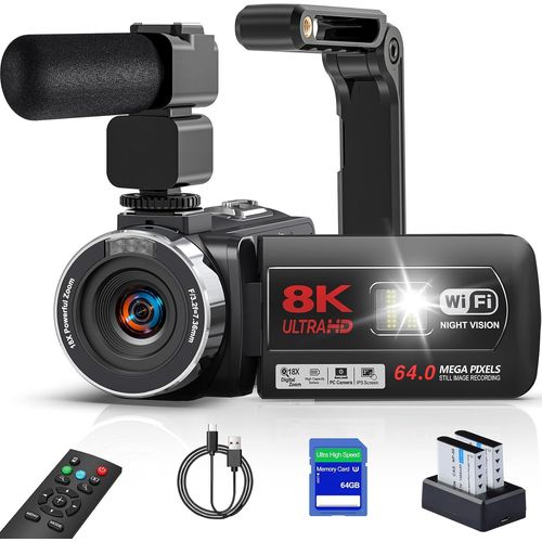 KGABERY-Camscope 8K 64Mp Wifi Camra Vido Avec Vision Nocturne Ir Pour Youtube,cran Tactile 3.0 Zoom Numrique 18X Webcam Vlogging Camera Avec Microphone,Stabilisateur,Tlcommande,Carte Sd 64 Go