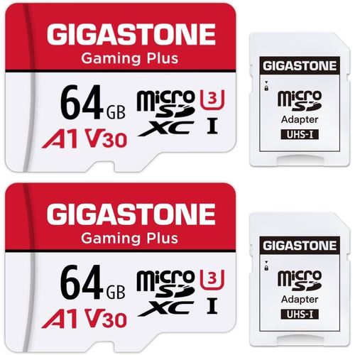 Kgabery-Carte Mmoire 64 Go Lot De 2 Cartes, Gaming Plus Srie, Vitesse De Lecture Allant Jusqu' 95 Mo/S. A1 U3 V30 Carte Micro Sdxc Pour Nintendo Switch Camra Full Hd Vido Avec Adaptateur Sd.