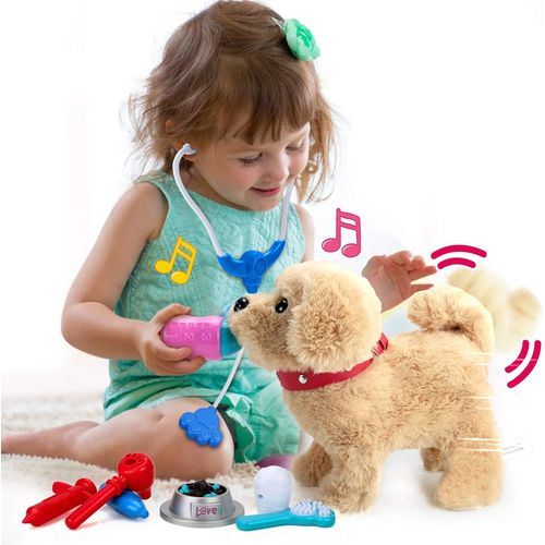 Kgabery-Chien Interactif Qui Marche, 11 Pices, Peluches Et Animal InteractiveChien lectronique Avec Aboiement, Chant, Queue Qui Remue, Animaux Jouet Cadeaux Enfant Fille Garcon 2 3 4 5 Ans