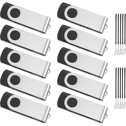 KGABERY-Cle Usb 16 Go Lot De 10,Cl Usb 2.0 Clef Usb 16Go Pivotant Stockage Disque Avec 10 Cordes (10 Noir,16Gb)