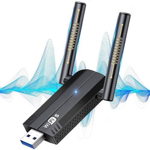 KGABERY-Cle Wifi Usb,Cl Wifi Pour Pc,Adaptateur Clef Wifi Usb Internet Ac1300 Mbps Double Bande 5Ghz 2.4G Avec Antenne 5Dbi,Compatible Avec Pc Gamer,Ordinateur Portable,Windows 11/10
