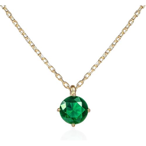 Kgabery-Collier Pendentif En Solitaire Pour Femme Et Adolescente,Colliers En Argent 925 Ou Plaqu Or Avec Une Pierre De Couleur Ou Blanche Ronde,Simple Collier Fin Avec Ecrin Cadeau