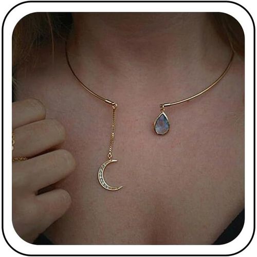 Kgabery-Colliers De Lune En Cristal Boho Colliers De Lune Pendentifs Colliers De Larme En Cristal Bleu Colliers De Croissant De Lune En Or Colliers Ouverts Pour Femmes Et Filles