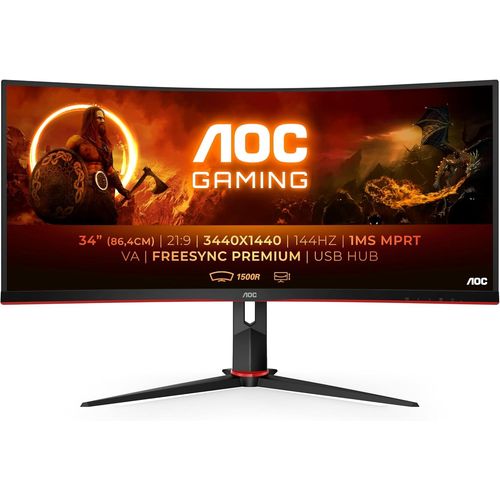 KGABERY-cran Gaming Incurv Ultrawide Cu34G2X 86 Cm (34 Pouces) (Qhd, Hdmi, Displayport, Freesync, Temps De Rponse De 1 Ms, 144 Hz, 3440X1440) Noir/Rouge