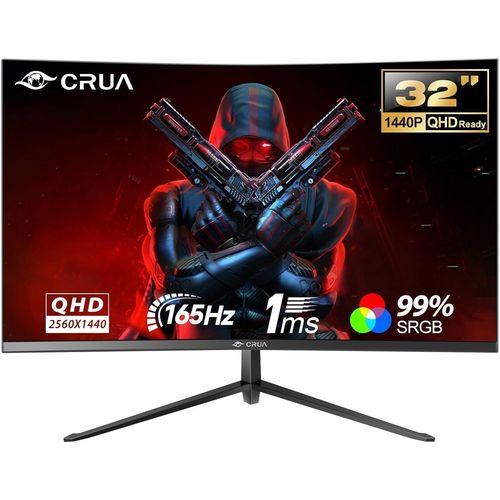 KGABERY-Ecran Pc Gamer, 32 Inch Curved Gaming Monitor 2K (2560X1440P) 165Hz 144Hz With Amd Freesync, Anti-Twinkle, 2X Hdmi 1.4, Dp 1.2, Pc Ecran Incurve1500R Ultra-Thin Frameless