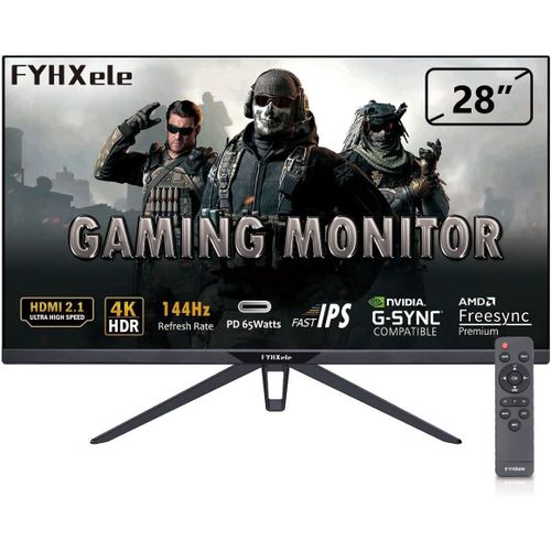 KGABERY-cran Pc Gaming 28 Pouces 144Hz, Moniteur Pc Uhd 3840X2160, 1Ms, Amd Freesync & G-Sync, Vesa,cran De Rduction De La Lumire Bleue, Dp, Hdmi