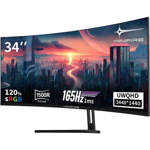 KGABERY-cran Pc Gaming Incurv 34 Pouces, 2K Uwqhd(3440X1440),1Ms Mprt, 165Hz(Dp), 100Hz(Hdmi), Amd Freesync, Moniteur Gaming 1500R, Va Panel, 2Xhdmi 2.0/1Xdp 1.4 Ports(Mfg34C5Q Cble Dp Inclus)