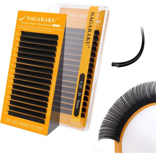 Kgabery-Ellipse Plat Cils 5e Gnration Air Serie Pointes Double Ultra Lgers Fins Naturels Individuels Plats Fendus Divises Noir Mat Extension De Cils  Cils Flat Lash 16 Rows (0.20 D Curl 9mm