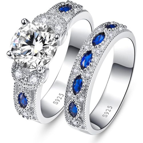Kgabery-Ensemble De Bagues De Fianailles En Argent Sterling 925 Plaqu Rhodium Bleu Saphir Bleu De 3,5 Carats-Taille 49,3  62 (19,7)