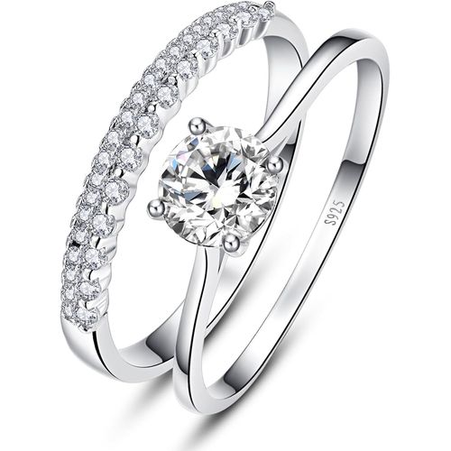 Kgabery-Ensemble De Bagues Solitaires En Argent Sterling 925-0,9 Ct-Taille Ronde-Oxyde De Zirconium-Ensembles De Bagues De Mariage-Ensemble De Bagues Empilables Pour Femmes-Tailles 49,3 