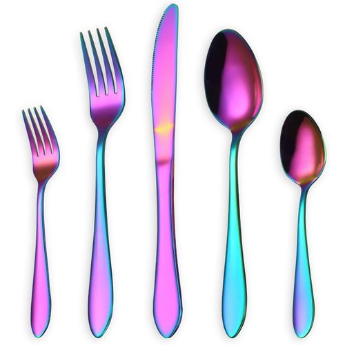 Kgabery-Ensemble De Couverts En Acier Inoxydable 18/10,30 Pices,Couteaux De Dner/Fourchettes/Cuillres/Cuillres  Th,Ensemble De Couverts Arc-En-Ciel,Service Pour 6 Personnes