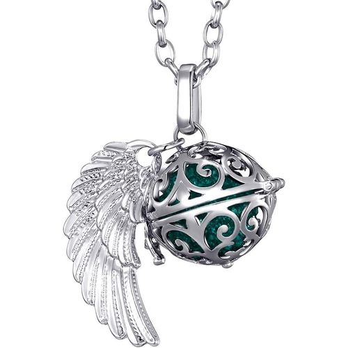 Kgabery-Femme Collier Ange Gardien En Acier Inoxydable 70 Cm Avec Ailes D'ange Et Boule Sonore En Zircons 16 Mm Dans Une Pochette En Velours