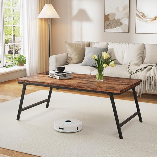 Kgabery-Folding Coffee Table,Living Room Table With Fixed Legs,Magnetic Design,No Assembly Required,Vintage Wood Furniture For Bedroom And Office,Rustic Brown