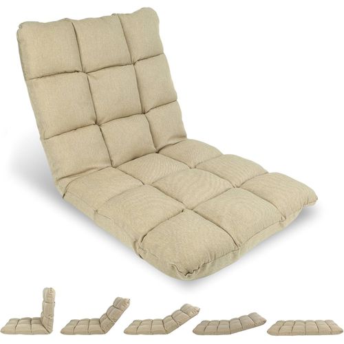 Kgabery-Folding Floor Chair,Adjustable Sofa Bed,Portable Padded Living Room Chair With Back Support For Reading,Resting,Gaming (Khaki)