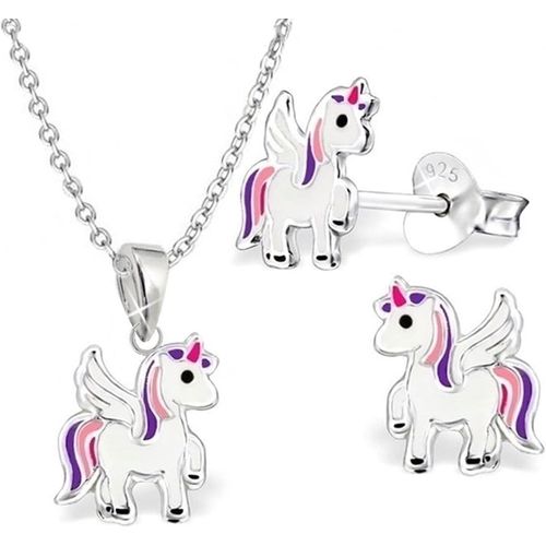 Kgabery-Gh* Parure De Bijoux Enfant Avec Chane,Pendentif Et Boucles D'oreilles En Argent Sterling 925 Motif Licorne/Cheval/Pgase Pour Fille