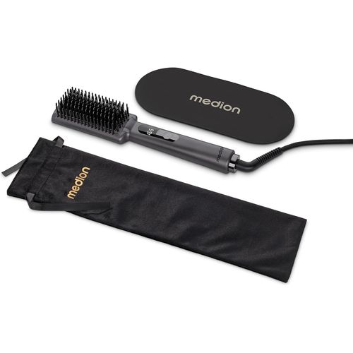 KGABERY-Heated Brush Hb1 (Straightening Brush With Ion Technology,Ceramic/Tourmaline Heating Elements,5 Heat Levels 165-210,Led Display With Temp) Grey