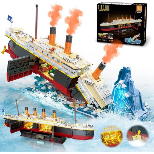 KGABERY-Jouet De Construction Titanic 2 En 1 Avec Lumire Led-1883 Pices Bateau Titanic Mini Blocs Maquette Avec Glacier,Jeu De Briques Cadeau Pour Adultes Ados Enfants 10-12+