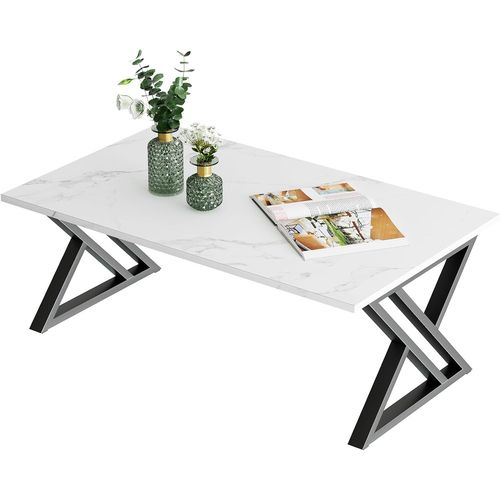 Kgabery-Living Room Coffee Table,Central Coffee Table,Rectangular Coffee Tables,Side Table With Black Metal Frame For Living Room Bedroom Office Modern Open Design,100x48x45 Cm,White