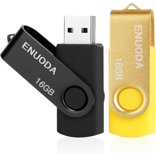 KGABERY-Lot De 2 Cl Usb 16 Go Cle Usb 2.0 Flash Drive Stockage Rotation Disque Mmoire Stick Avec Lumire Led (Noir Jaune)
