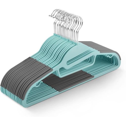 Kgabery-Lot De 20 Cintres AntidrapantsDurable,Design Fin Pour conomiser De L'espace Avec Rotation  360,Organisateur De Cravates,Crochets De Sangle Et Ouverture En Forme De S (Bleu Sarcelle)