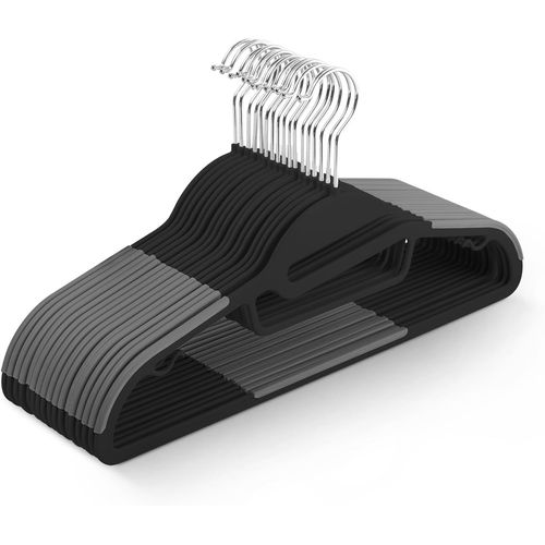 Kgabery-Lot De 20 Cintres AntidrapantsDurable,Design Fin Pour conomiser De L'espace Avec Rotation  360,Organisateur De Cravates,Crochets De Sangle Et Ouverture En Forme De S (Noir)