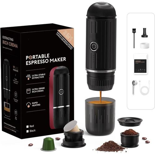 KGABERY-Machine  Expresso lectrique Portable,Systme D'Extraction Auto-Chauffant 2 En 1,Machine  Caf Expresso Crema Nespress,Supporte Le Caf Moulu Et La Capsule Ns,Me2218 (Noir)