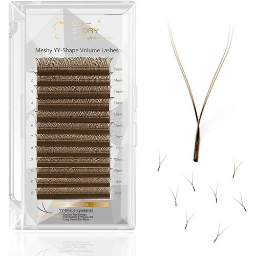 Kgabery-Marron Yy Extensions De Cils Doubles Pointe Tissage Art Y Forme Ventilateurs Prfabriqus Volume 4d Lger Naturel Eyelash Fleuris Tisss  La Main Faux Cils (0.07mm D Curl 13mm)