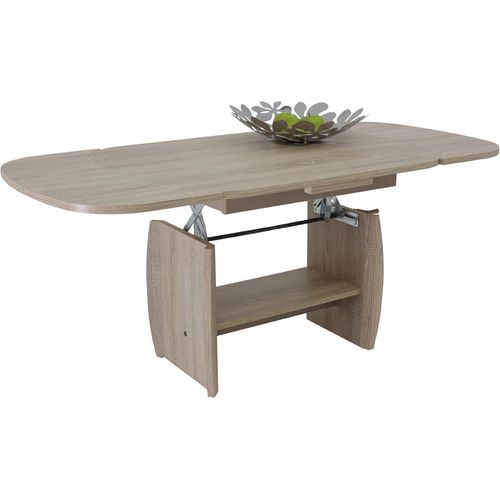 Kgabery-Michael Functional Coffee Table,Melamine Wood Look,Sonoma Oak Design,Extendable From 90 To 142 Cm,Height Adjustable With Crank From 52 To 62 Cm