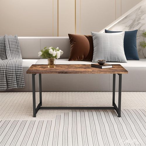 Kgabery-Modern Rectangular Coffee Table With Metal Frame,Industrial Design,Easy Assembly,Wooden Side Table,Living Room Table,90x45x42 Cm,Vintage Brown