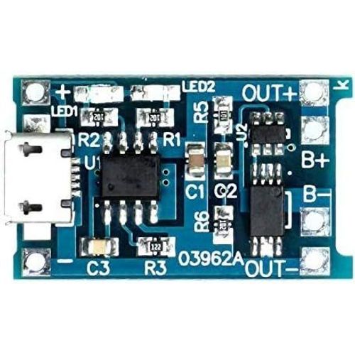 KGABERY-Module De Charge Li-Ion Tp4056 1 A Pour Batteries Lion-Lipo 3,7 V/Batterie 1 Cellule/Batterie 1 Cellule/Batterie Single Cell Microusb Mit Dw01 Schutz-Ic Bleu