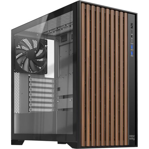 KGABERY-Nw1 Boitier Pc Faade En Bois-Moyen Tour Compatible Atx/Micro-Atx/Itx-Type C Usb-Ventilateurs Inclus 3X140Mm Pwm-Panneau Latral Verre Tempr (Noir)