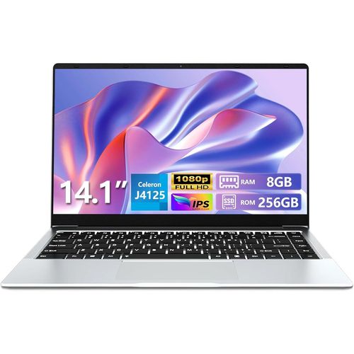 KGABERY-Ordinateur Portable 14,1 Pouces, Laptop Celeron J4125, 8 Go De Ram Ddr4, 256 Go De Ssd, cran Ips 1920 X 1080, Avec Mini Hdmi, Usb-3.0, Wifi Bluetooth 5.0, Argent, Ordinateur Pc Fin Et Lger