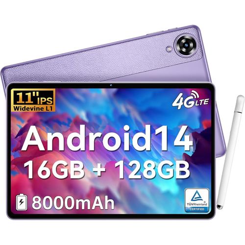 KGABERY-Ot11 Tablet 11 Pouces,Android 14 Tablette With 8000Mah Battery,16Go Ram+128Go Rom (1To Tf),1280X800 Fhd5G Wifi4G SimBt55Mp+13MpCertifi GmsTablette Avec Stylet,Violet