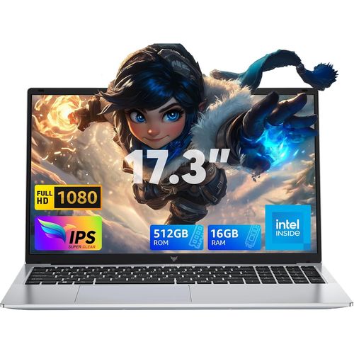 KGABERY-Pc Portable 17.3 Pouces Ordinateur Portable 16 Go Ram Ddr4 512 Go Ssd 4 C?urs Ln-Tel Alder Lake N-97,Jusqu' 3,6 Ghz,(Dpasser N100/N95) Wifi,3*Usb3.2,Bt5.0,Hdmi,Cache Camra,Laptop Gris
