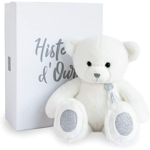 Kgabery-Peluche Ours-Blanc-40 Cm-Collection Charms-Peluche Ourson Mignonne Et Douce-Avec Boite Cadeau Pour Offrir Ds La Naissance  Bb-Garantie Doudou Perdu-Ho2810