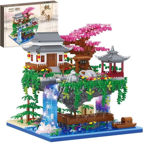 KGABERY-Piscine De Fleurs De Pcher Architecture Maquette,3320Pcs Ancienne Scne De Rue Chinoise,Mini Nano Blocs,Set De Construction Et Modle De Collection Pour Adultes,Enfants,Non Compatible Avec L