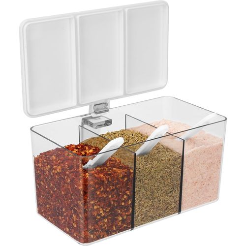 Kgabery-Pot  pices Avec Poigne Et Couvercle-500 Ml Bote  Condiments  3 Compartiments Avec Cuillre-Saladette De Stockage Et Rangement-Epices-Sel-Sucre-Condiments Pour Pizza