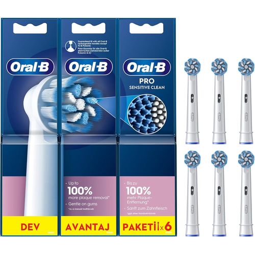 Kgabery-Pro Sensitive Clean Lot De 6 Ttes De Brosse  Dents lectrique En Forme Dexet Poils Extra Doux Pour Un Brossage En Douceur Et Un Retrait De La Plaque Dentaire Blanc
