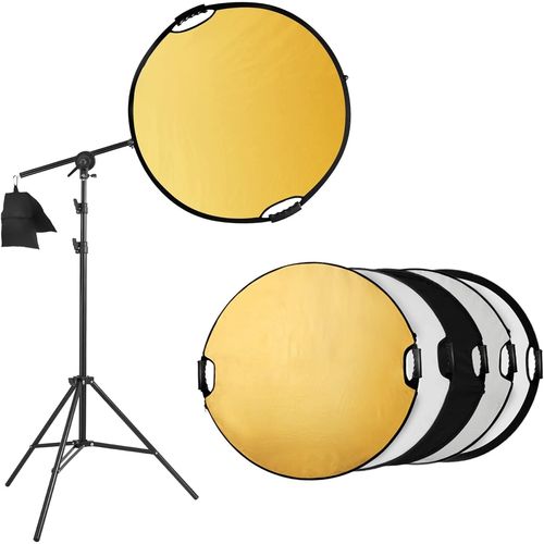 Kgabery-Rflecteur Rond Pliable 5 En 1 De 80 Cm+Support De Lumire De 200 Cm+Sac De Sable+Support Extensible,Diffuseur Portable Or/Argent/Blanc/Noir Et Rflecteur Transparent Avec Poigne