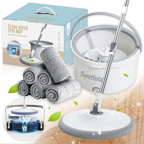Kgabery-Serpillire Et Seau Essoreur,Balai Microfibre Rotatif 360 Serpillere Seau Et Serpillire,Serpillire Pour Nettoyage De Sol Avec 6 Tampons Rutilisables,Serpillire Seau Essoreur