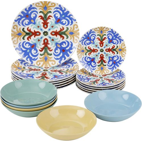 Kgabery-Servi Assiettes 18 Pices En Porcelaine Et Grs,Service DAssiettes De Table Pour 6 Personnes,Plats Colors De Table,Fantaisie Sorrento