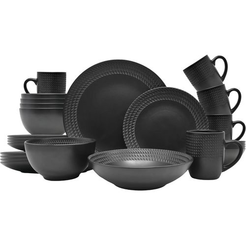 Kgabery-Service De Table 30 Pices Vintage  Blackstyle -Design Moderne-Pour 6 Personnes-Service De Table En Faence Avec 6 Assiettes Plates,6 Assiettes  Dessert,6 Bols-6 Tasses  Th,6