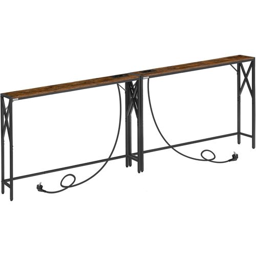 Kgabery-Set Of 2 Sofa Ends With Charging Station,Entrance Tables,Storage Tables For Hallway,Vintage Style Sofa Ends,Hall,Brown And Black Acthr151ue01s2v