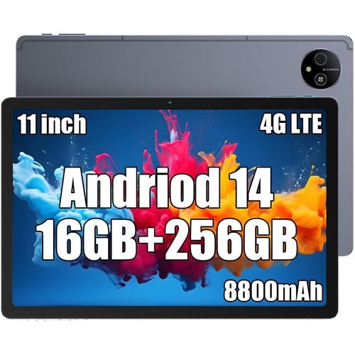 KGABERY-Tab A11 Pro 16Go+256Go Android 14 Tablette Tactile,11 Pouces Gaming Tablette,8800Mah,Octa-Core Mtk G99,Tf 1To,Widevine L1,Fhd+ 2K,8Mp+16Mp,4G Lte/5G Wifi/Gps/Pc Mode Tablette,Wifi 6