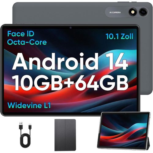 KGABERY-Tablette 10.1 Pouces Android 14 Tablets,2024 Newest Gms Certified,Octa Core Tablet Pc With Case,10Gb Ram 64Gb Rom 1Tb Expand,8000Mah,Fast Charging,Wifi,Bt5.0,Fm,Gps