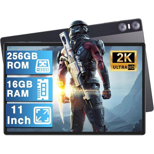 KGABERY-Tablette 11 Pouces 16Go+256Go (1To Tf),2K 2000x1200 Ips+4 Intervenants,Chargement Rapide 18W,Android Tactile Avec Gps,5G Wi-Fi,8600Mah,3 Camras,Avec tui,Gris Caf