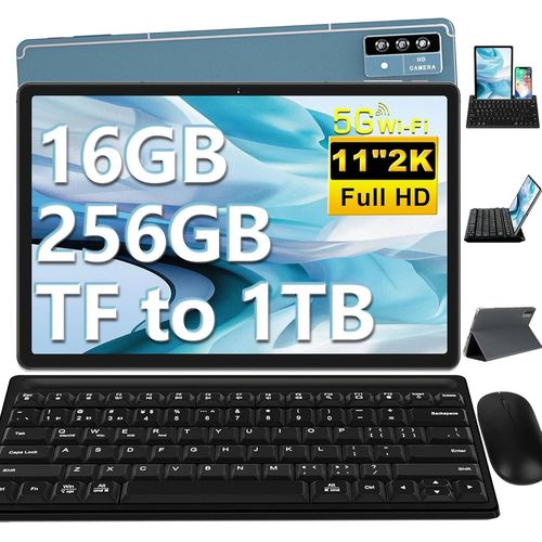 KGABERY-Tablette 11 Pouces Tablette Tactile Android 13,16Go Ram+256Go Rom/Tf 1To,8 Cores,2.0 Ghz,8600Mah,2000 * 1200 Fhd,Wifi 5G,4 Haut-Parleurs,5Mp+13Mp,Bt 5.0,Avec Clavier Et Souris-Bleu