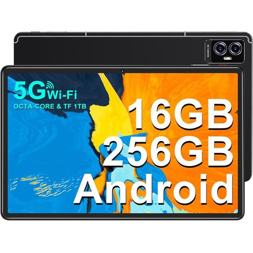 KGABERY-Tablette Android Tablette 11 Pouces Tablette Avec 16Go Ram+256Go Rom (Tf 1To),2000x1200 Fhd,Octa-Core 2.0 Ghz,2.4G+5G Wifi,8600Mah,5Mp+13Mp,Bluetooth5.0,Tablette Tactile Avec tui-Noir